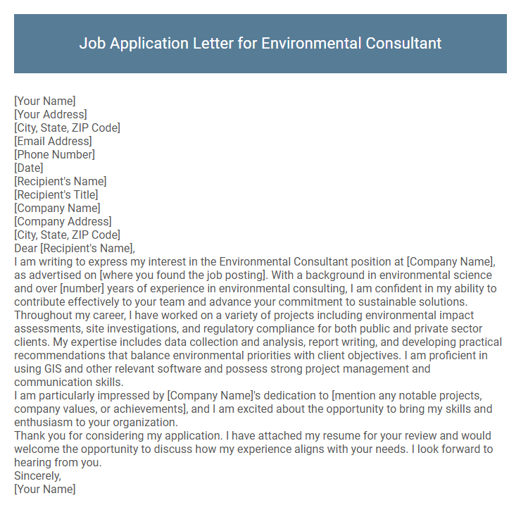 Job Application Letter for Environmental Consultant