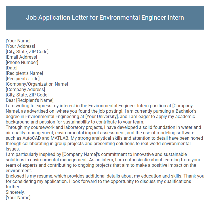 Job Application Letter for Environmental Engineer Intern