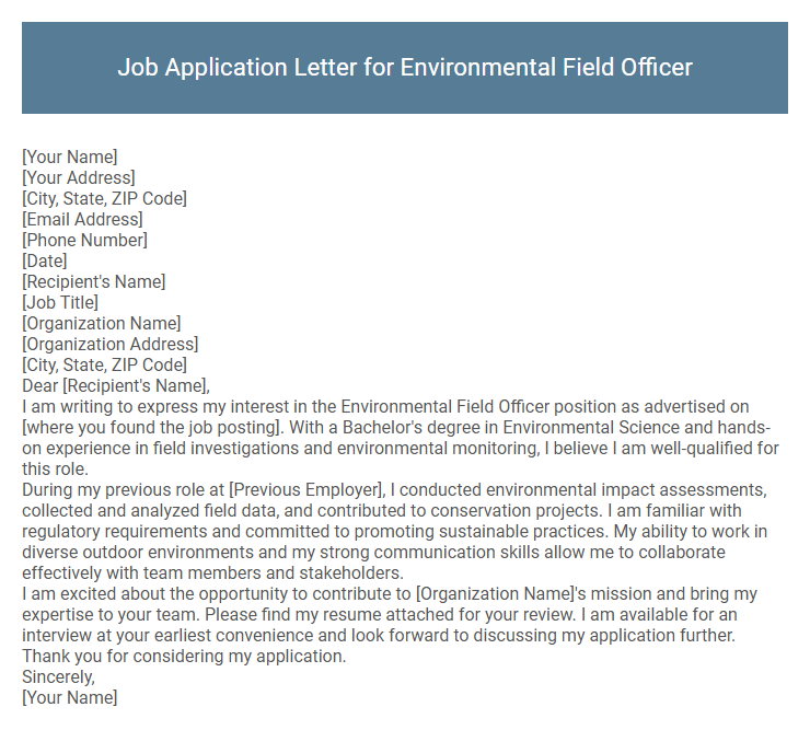 Job Application Letter for Environmental Field Officer