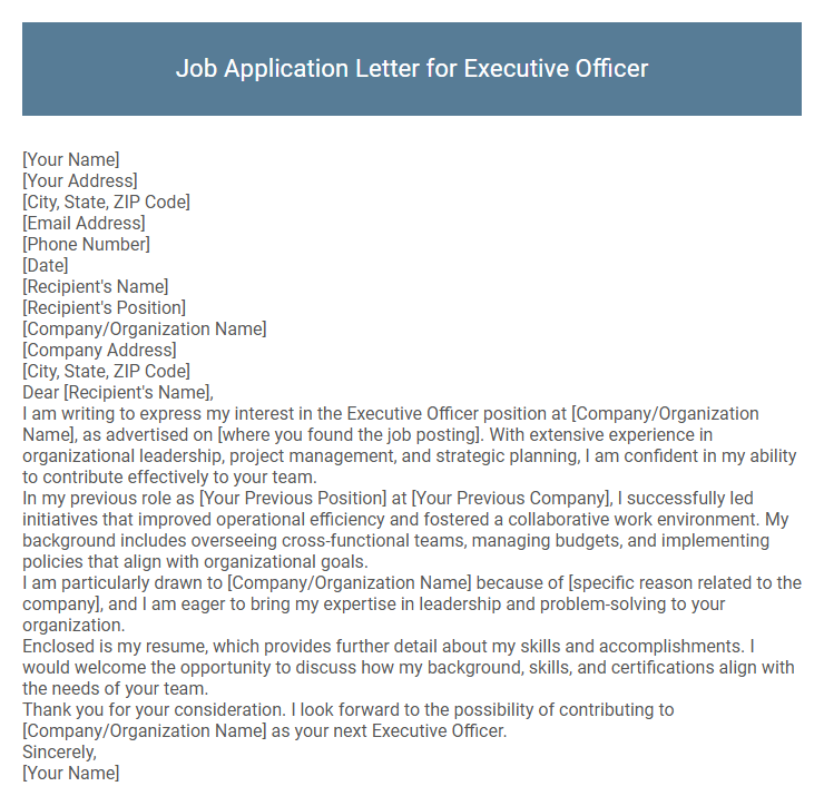 Job Application Letter for Executive Officer