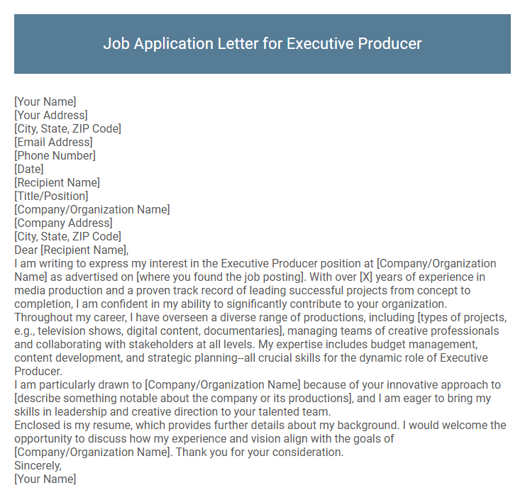 Job Application Letter for Executive Producer