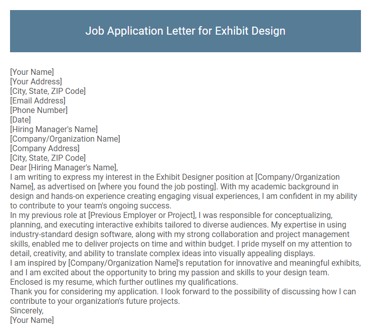 Job Application Letter for Exhibit Design