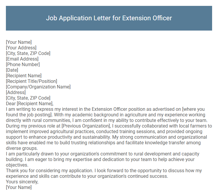 Job Application Letter for Extension Officer