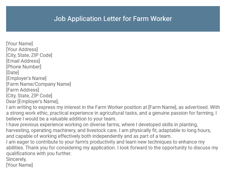 Job Application Letter for Farm Worker