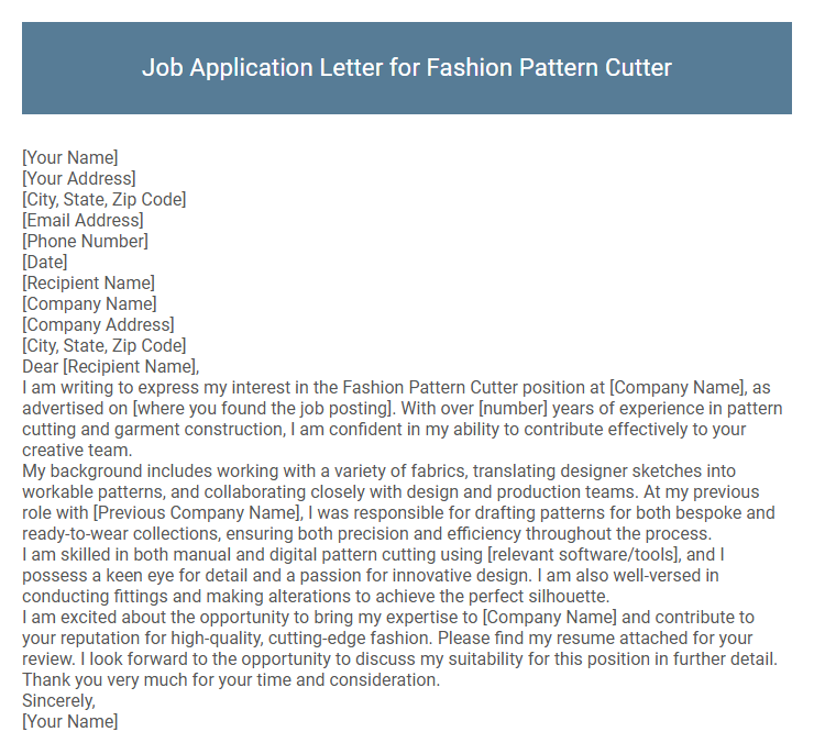 Job Application Letter for Fashion Pattern Cutter