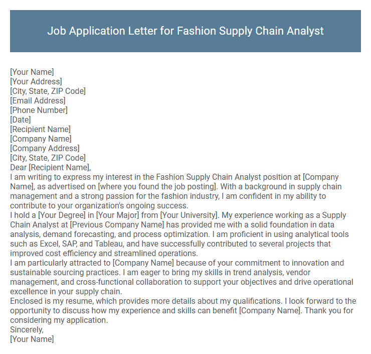 Job Application Letter for Fashion Supply Chain Analyst
