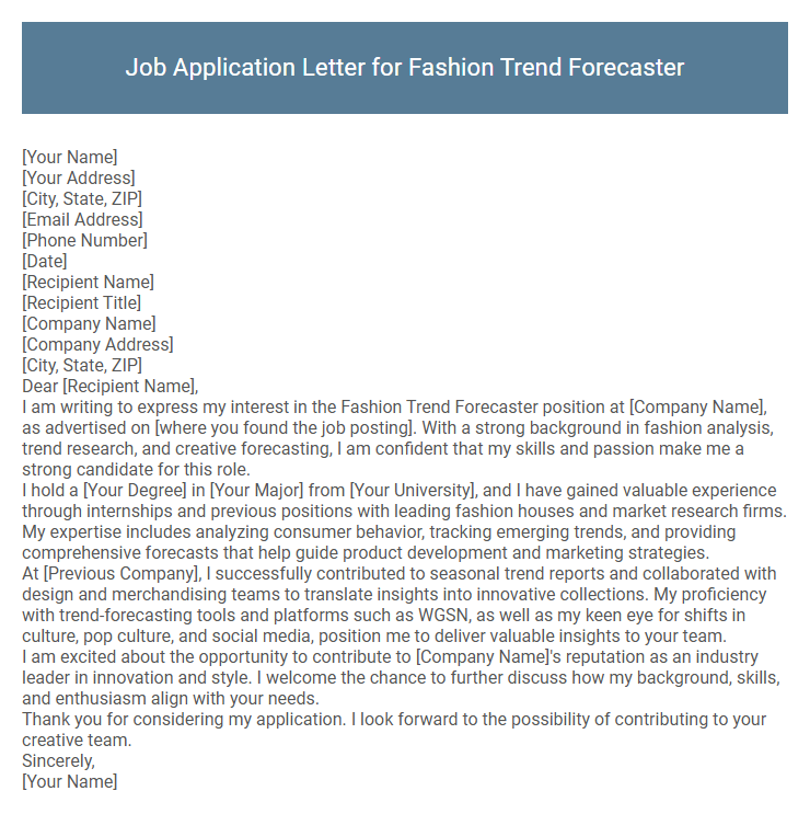 Job Application Letter for Fashion Trend Forecaster