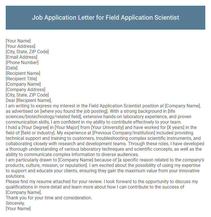 Job Application Letter for Field Application Scientist