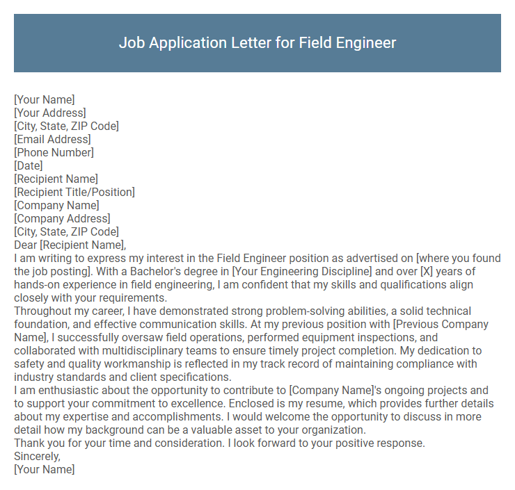 Job Application Letter for Field Engineer