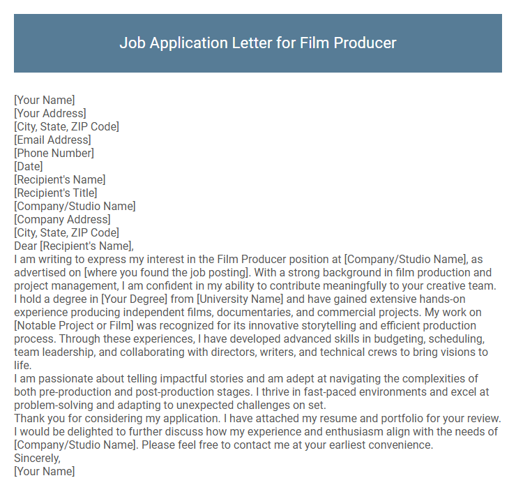 Job Application Letter for Film Producer