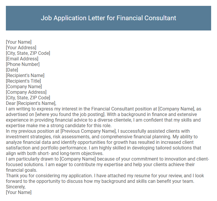 Job Application Letter for Financial Consultant