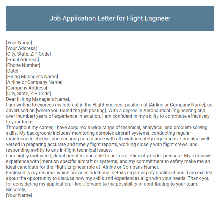 Job Application Letter for Flight Engineer