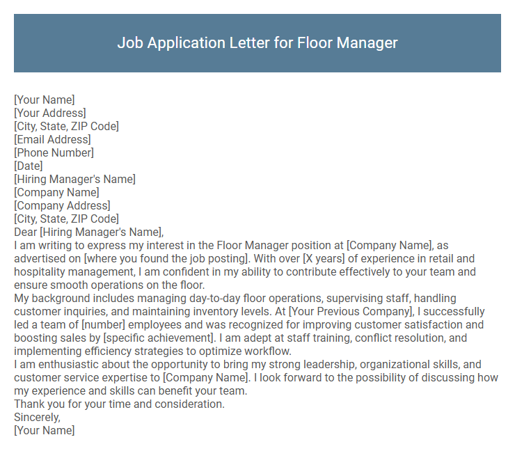 Job Application Letter for Floor Manager