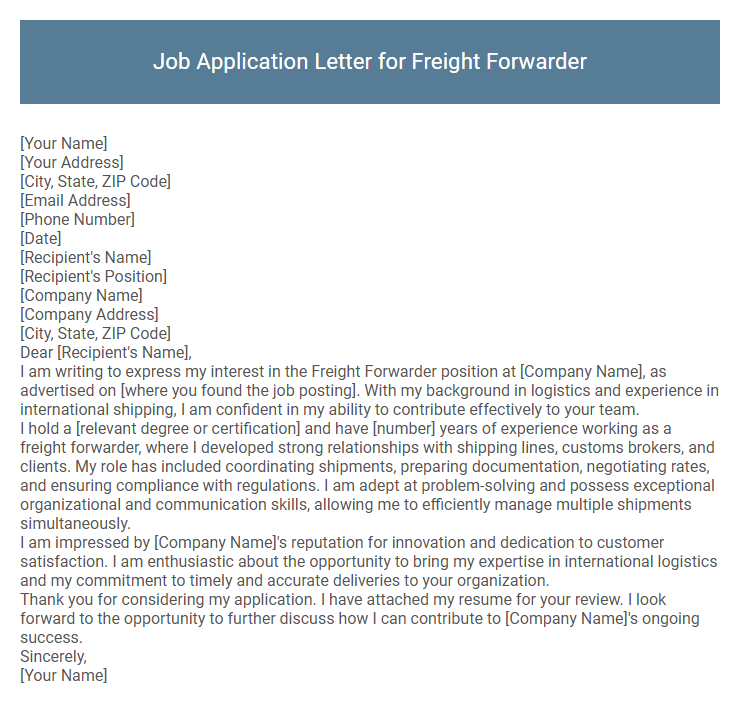 Job Application Letter for Freight Forwarder