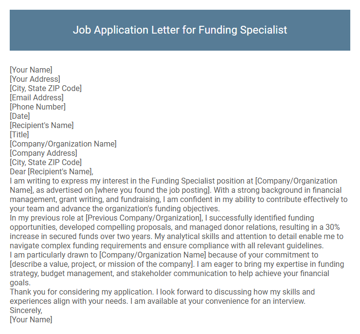 Job Application Letter for Funding Specialist