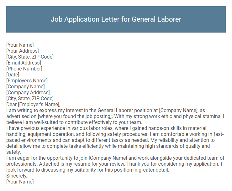 Job Application Letter for General Laborer