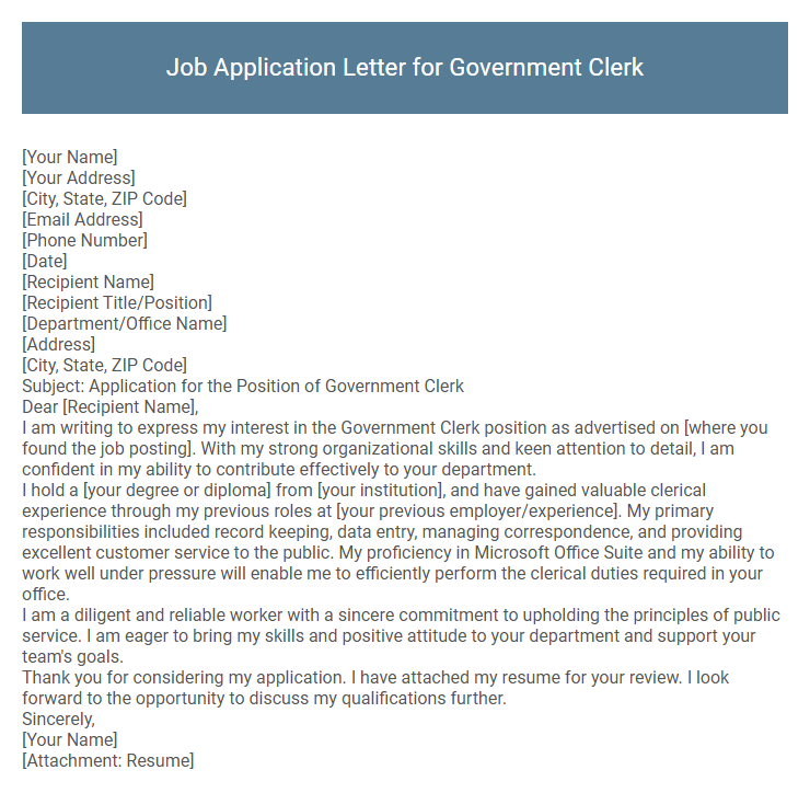 Job Application Letter for Government Clerk