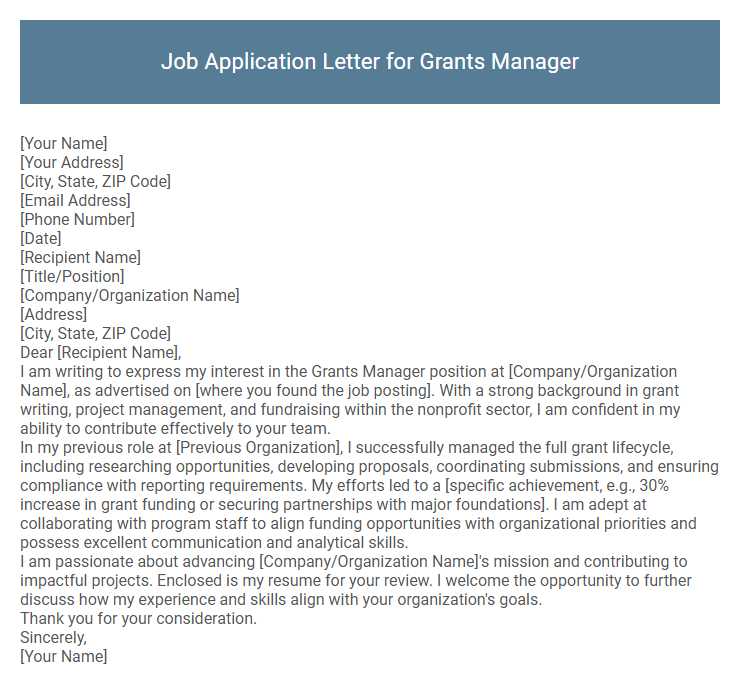 Job Application Letter for Grants Manager