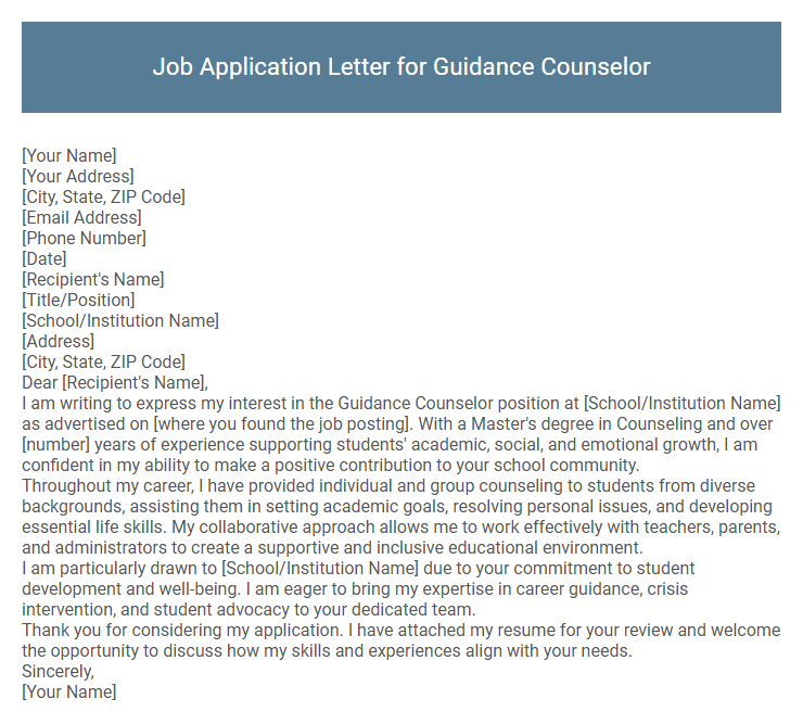 Job Application Letter for Guidance Counselor