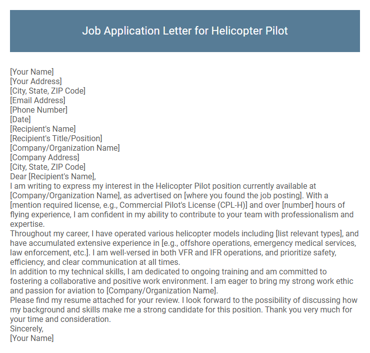 Job Application Letter for Helicopter Pilot