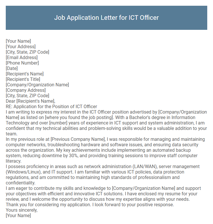 Job Application Letter for ICT Officer