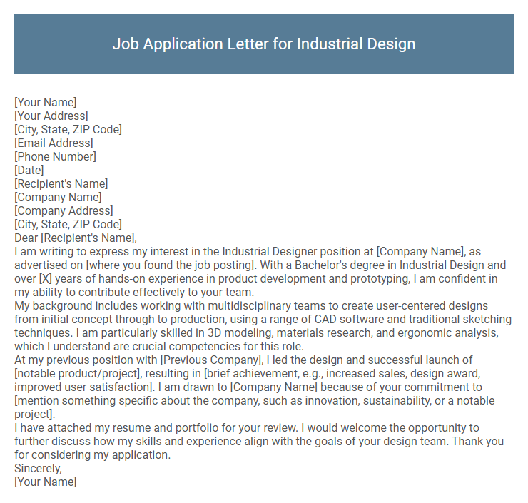 Job Application Letter for Industrial Design