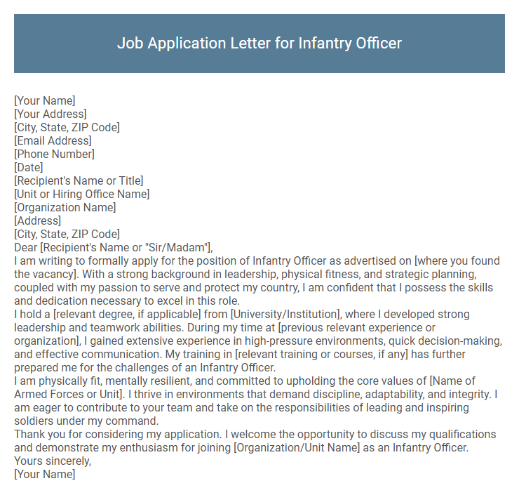 Job Application Letter for Infantry Officer
