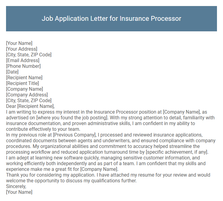 Job Application Letter for Insurance Processor