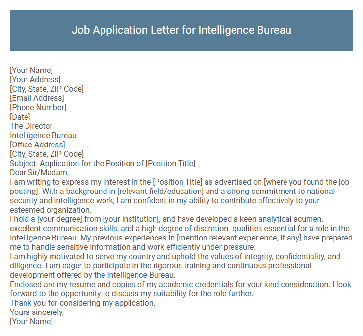 Job Application Letter for Intelligence Bureau