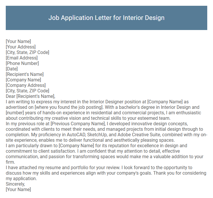 Job Application Letter for Interior Design