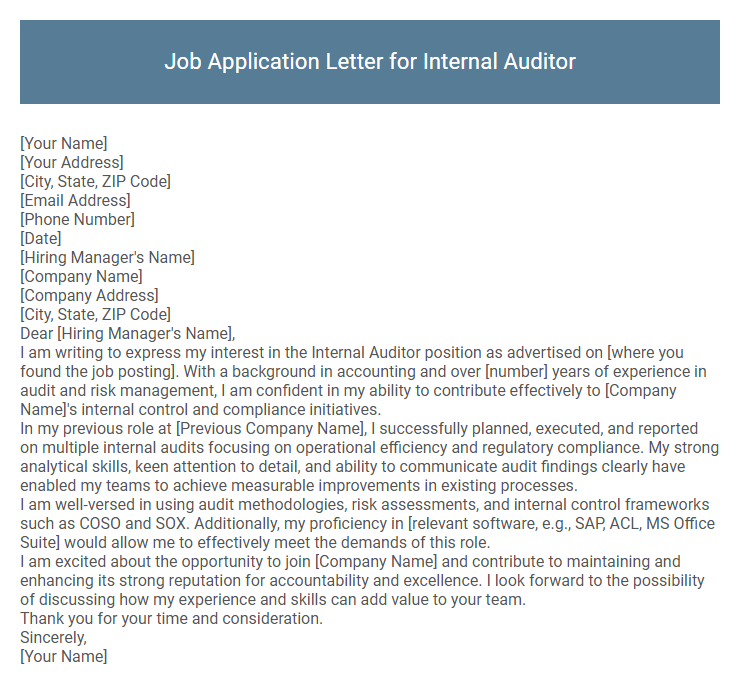 Job Application Letter for Internal Auditor