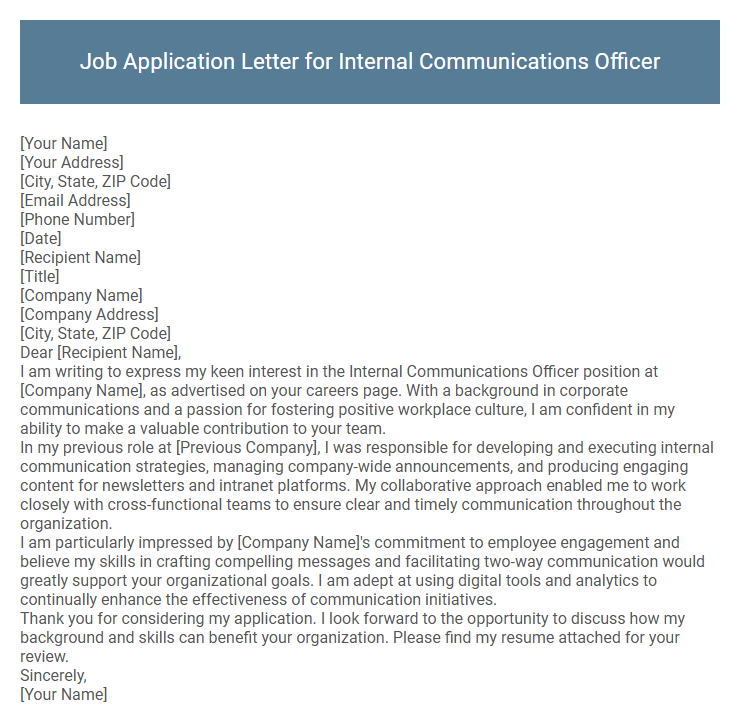 Job Application Letter for Internal Communications Officer