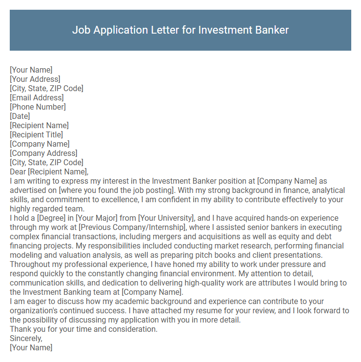 Job Application Letter for Investment Banker