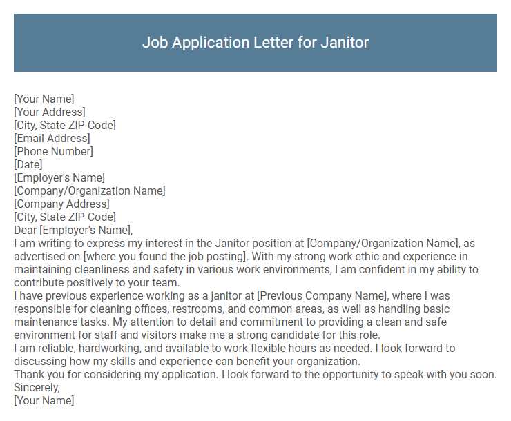 Job Application Letter for Janitor