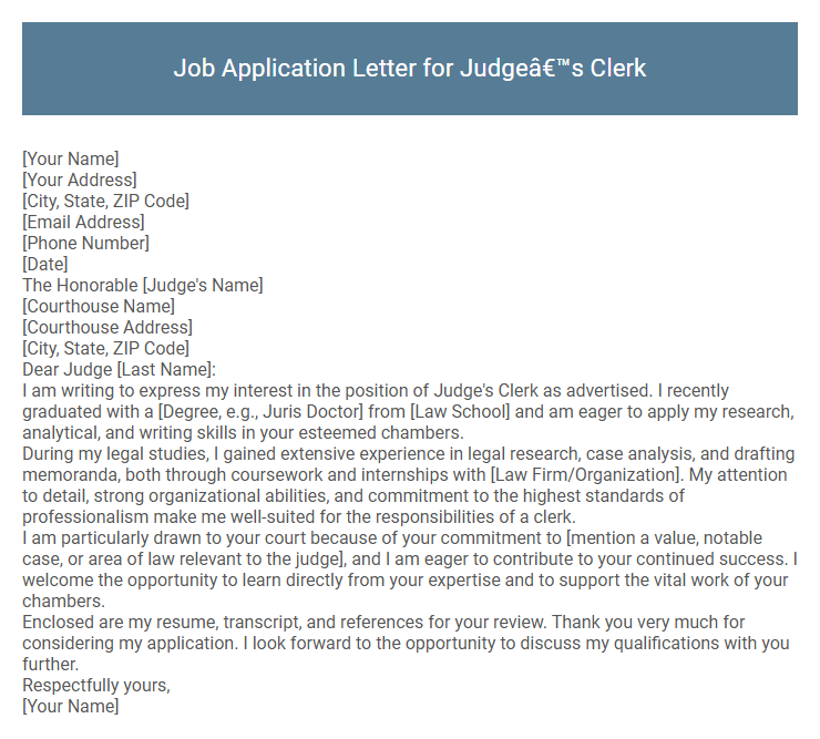 Job Application Letter for Judge's Clerk