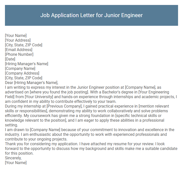 Job Application Letter for Junior Engineer