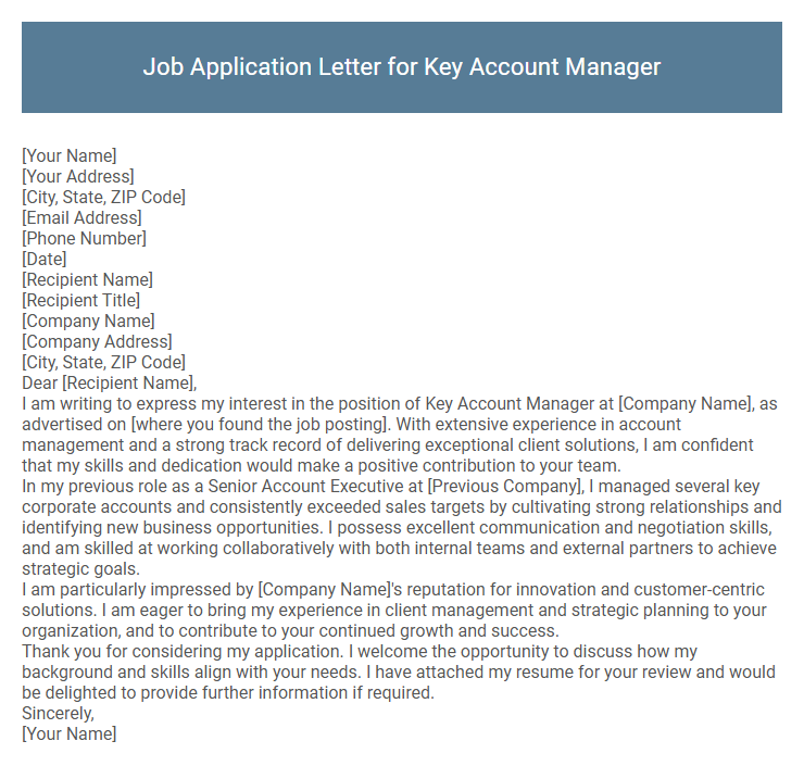 Job Application Letter for Key Account Manager