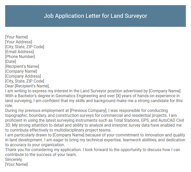 Job Application Letter for Land Surveyor