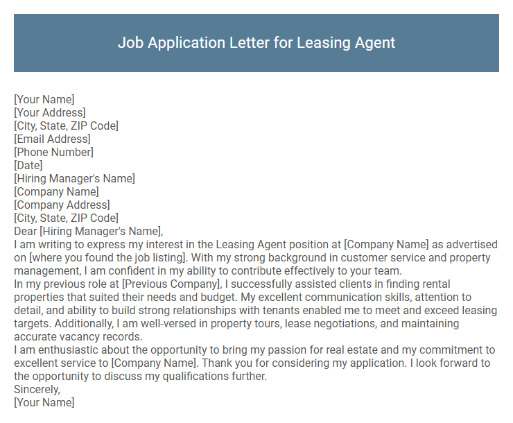 Job Application Letter for Leasing Agent