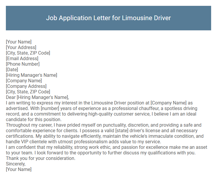 Job Application Letter for Limousine Driver