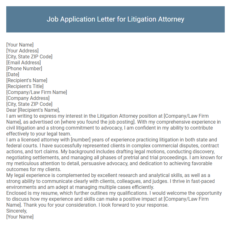 Job Application Letter for Litigation Attorney
