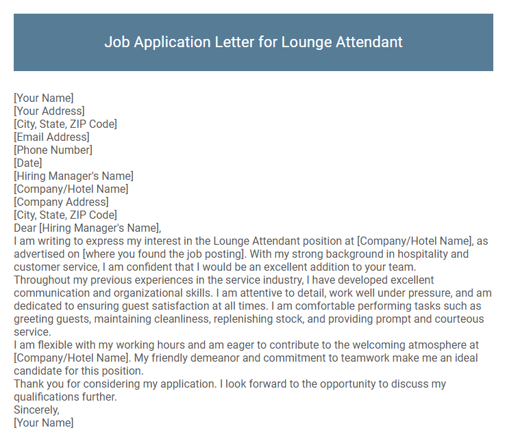Job Application Letter for Lounge Attendant