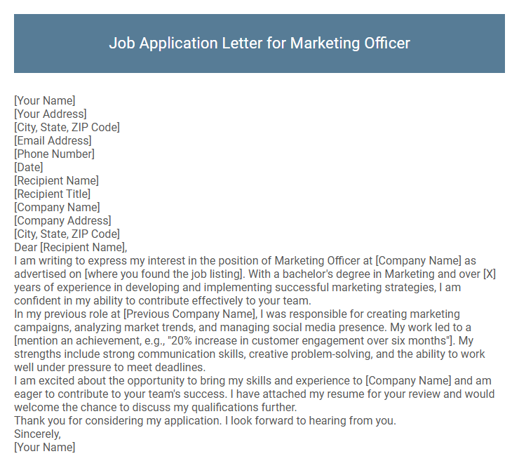 Job Application Letter for Marketing Officer