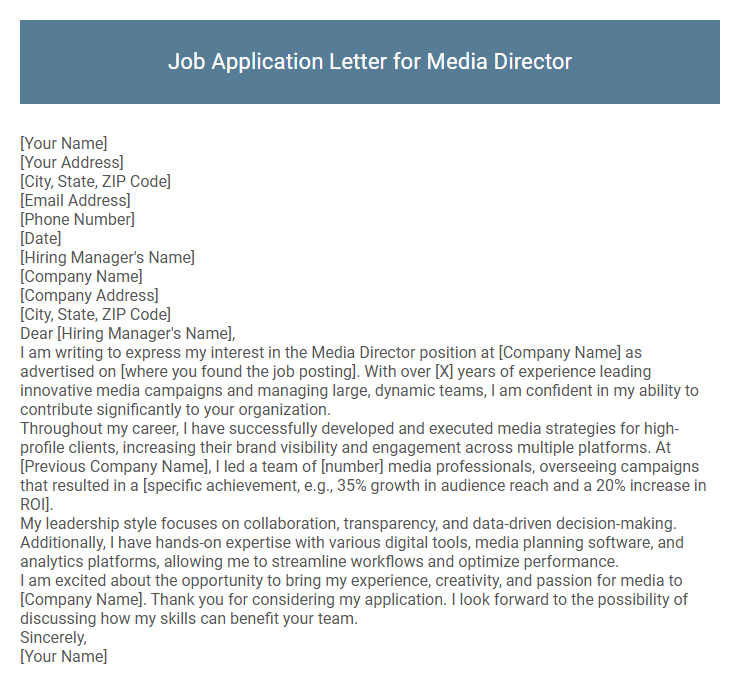 Job Application Letter for Media Director