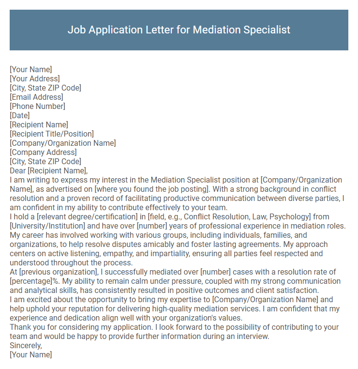Job Application Letter for Mediation Specialist