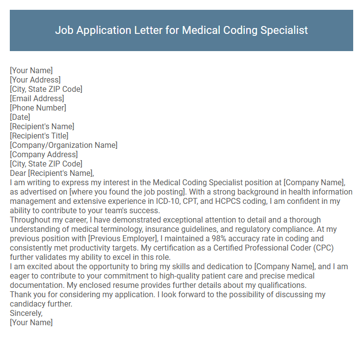 Job Application Letter for Medical Coding Specialist