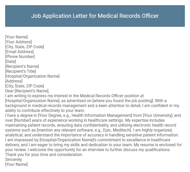 Job Application Letter for Medical Records Officer