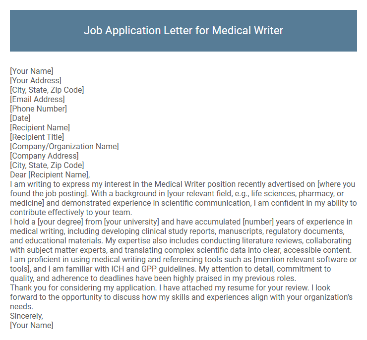Job Application Letter for Medical Writer