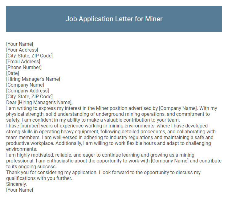 Job Application Letter for Miner