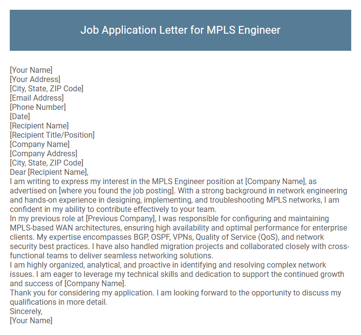 Job Application Letter for MPLS Engineer
